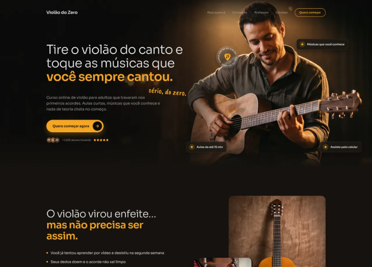 Print da home do projeto Violão do Zero